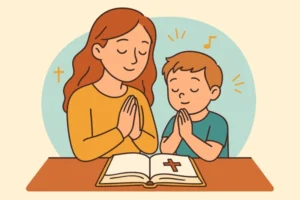 filhos orar e ler a Bíblia